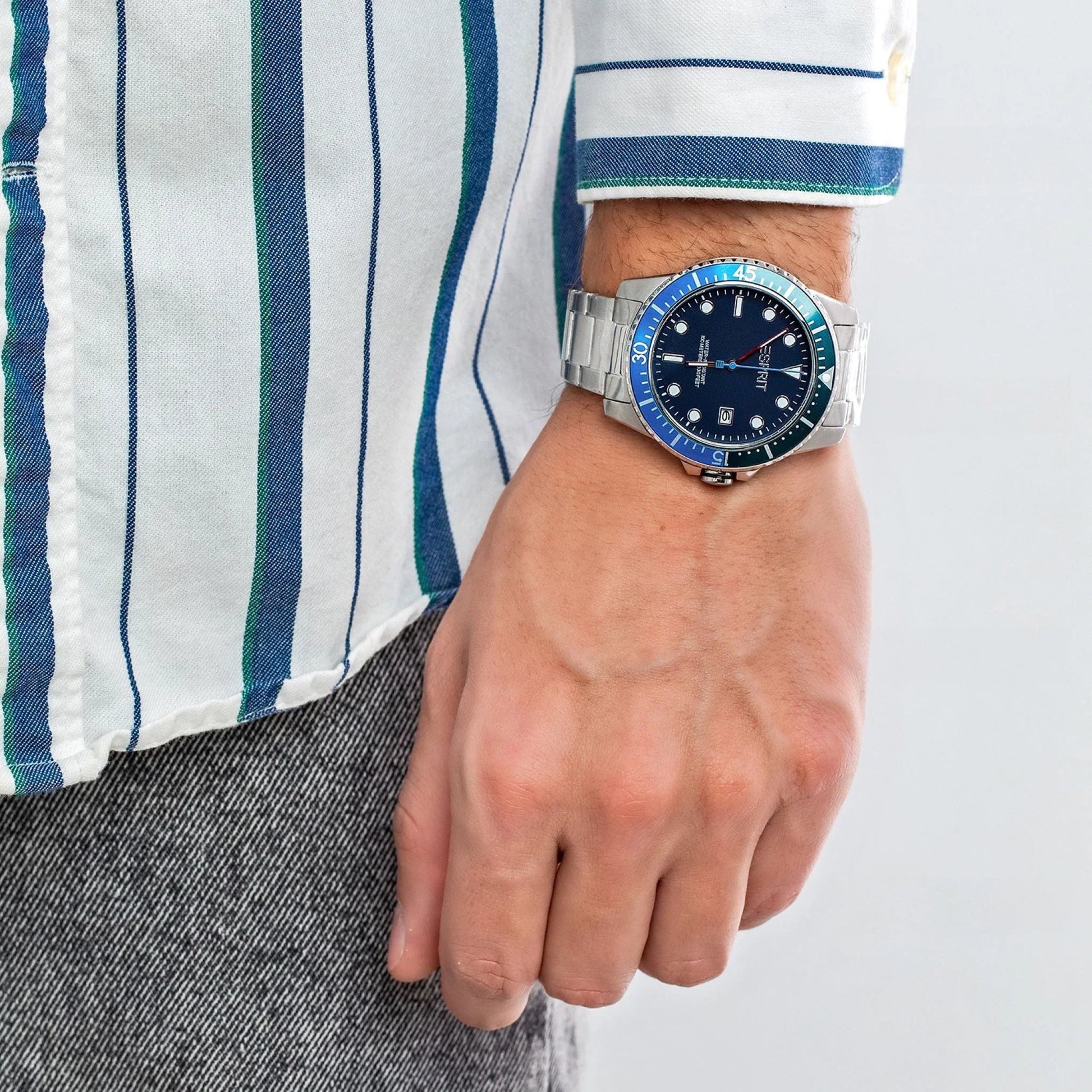Esprit Men's Silver Stainless Steel Watch, Blue Dial | ES1G010M0035-3